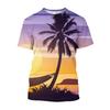 Летняя мода, новые футболки с графическим принтом в гавайском стиле для мужчин, трендовые повседневные футболки с принтом кокосовых пальм на пляже, с круглым вырезом и коротким рукавом
