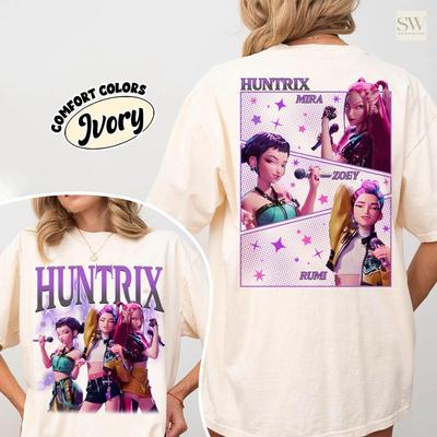Huntrix Охотники на демонов Футболка Huntrix Футболка для девушек Мира Руми Джои Футболка Мерч Охотника на демонов Подарок для K-pop фаната K-pop Футболка из фильма
