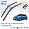 2PCS Front Windshield Windscreen Wiper Blades For Citroen C3 MK3 2016-2022 26"+16" Window Brushes Cutter Accessories 2016 2017 2018 2019 2020 2021 20