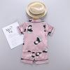 Комплект одежды с принтом кролика для маленьких мальчиков и девочек, блузка с короткими рукавами, топы + шорты, пижамы, пижамы