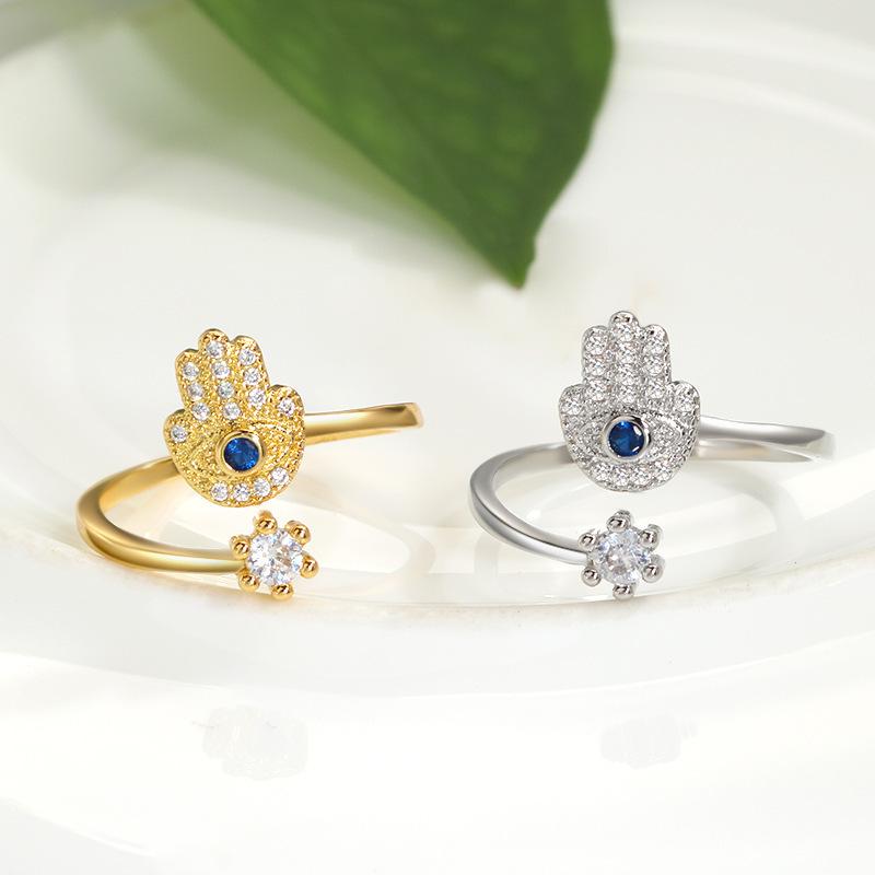 Регулируемые кольца для рук с хамсой, турецкое кольцо от сглаза с фианитами для женщин, амулет на удачу, подарок на день рождения, ювелирные изделия