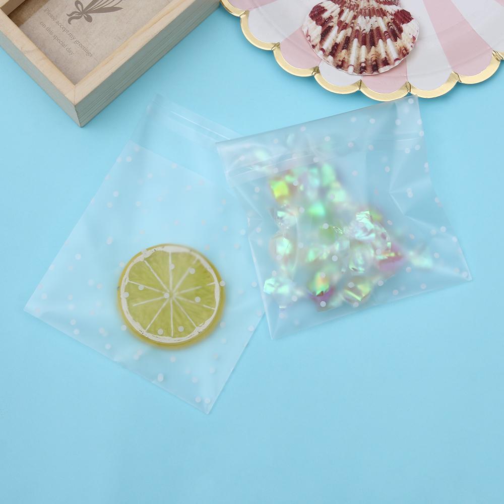 100 PCS New Baking Cookie Self Adhesive Plastic Packaging Bag Seal OPP White Dots