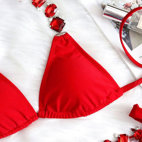 2 шт./компл., бикини со стразами, металлическая цепочка, чистый цвет, сексуальные регулируемые купальники для плавания