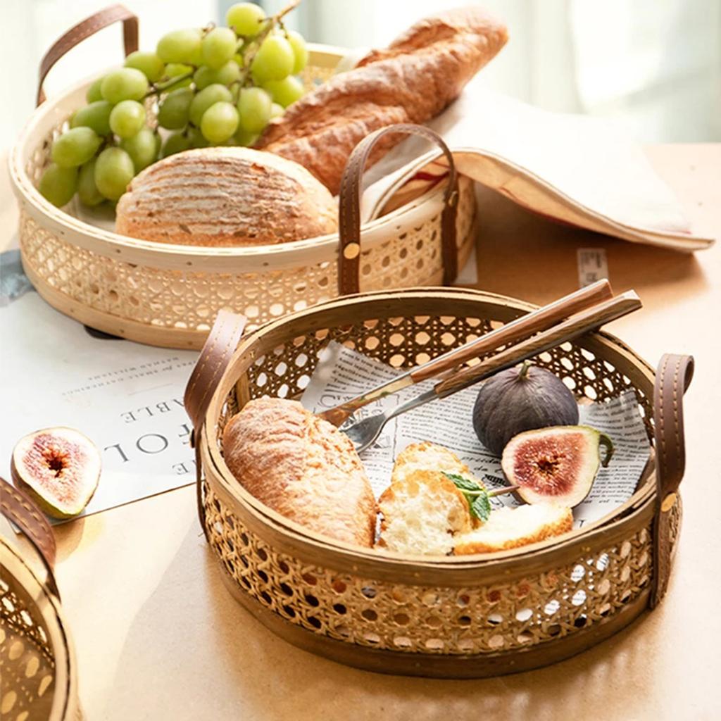 Корзина для хранения из ротанга с кожаной ручкой, корзина для переноски духов, плетеный поднос для хранения