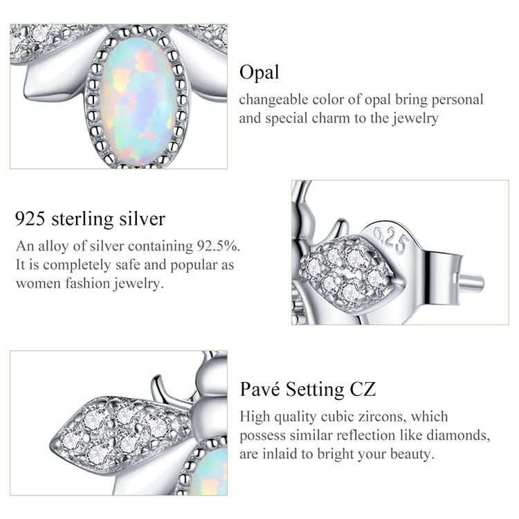 Bisaer Серьги-пчелы из стерлингового серебра 925 пробы с опалом и животными, милые серьги, подарок для девочки, ювелирные украшения, оригинальный дизайн