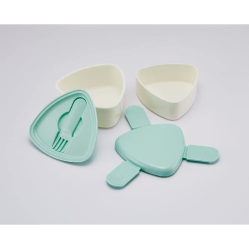 Skater Triangular Onigiri Lunch Box 2 Tiers 500ml with Fork Green Made In Japan ONWT1-A