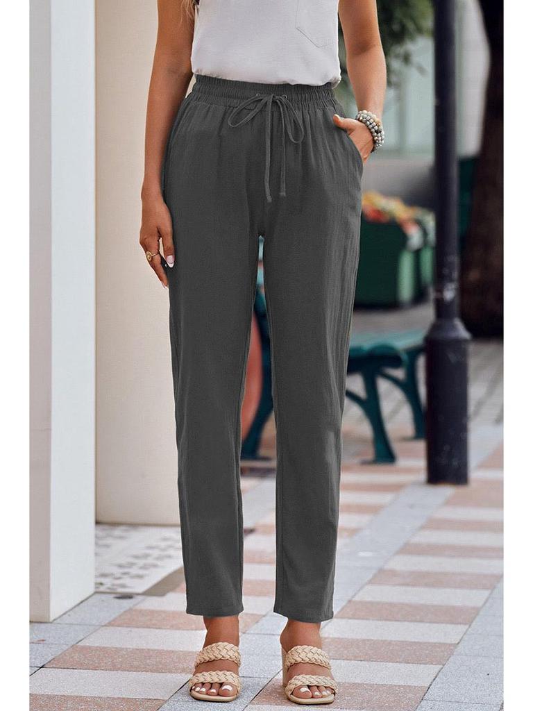 Женские хлопково-льняные брюки с кулиской и широкими штанинами