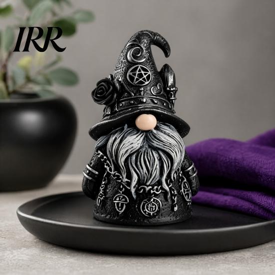 Unique Outdoor Witchy Gnome Halloween Gothic Resin Figurine, Dark Faceless Wizard Doll for Durable Lawn Figurine Desk Shelf, Spooky Home Decor