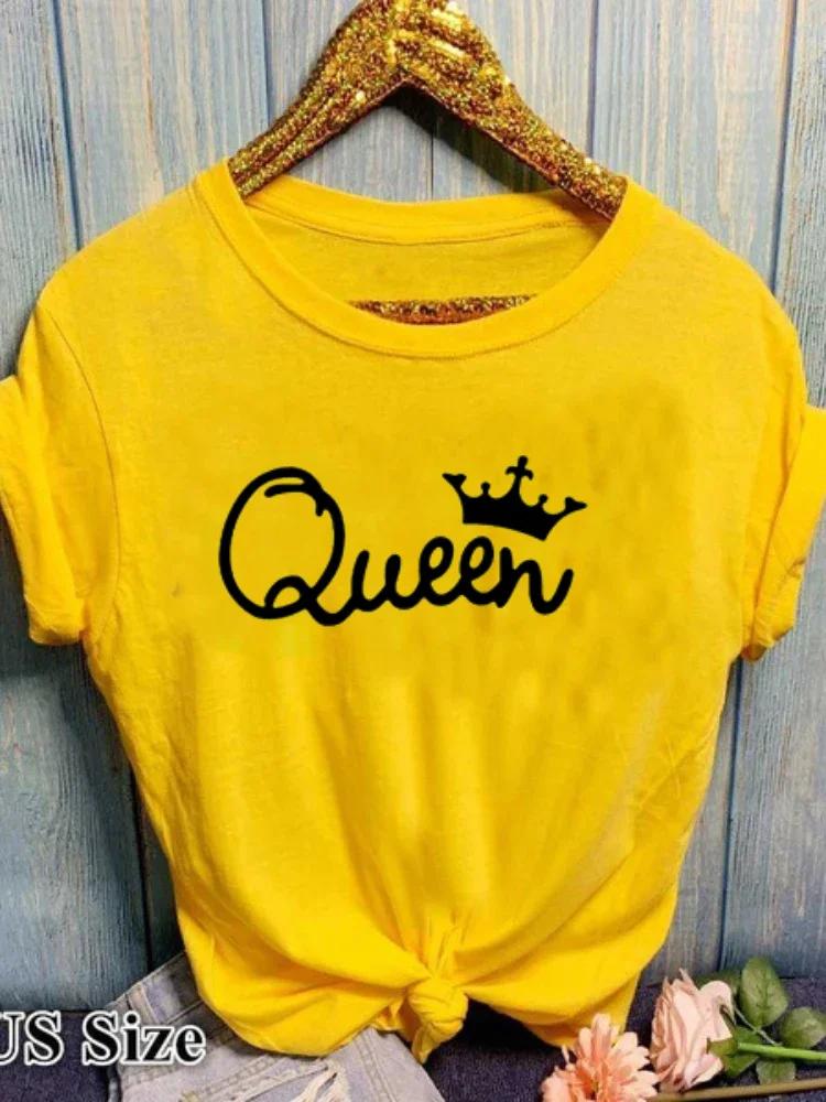 Футболка с принтом «Королева» с буквами, женская, с коротким рукавом, с круглым вырезом, свободная, летняя, для девочек, женская футболка, топы, одежда, женские футболки