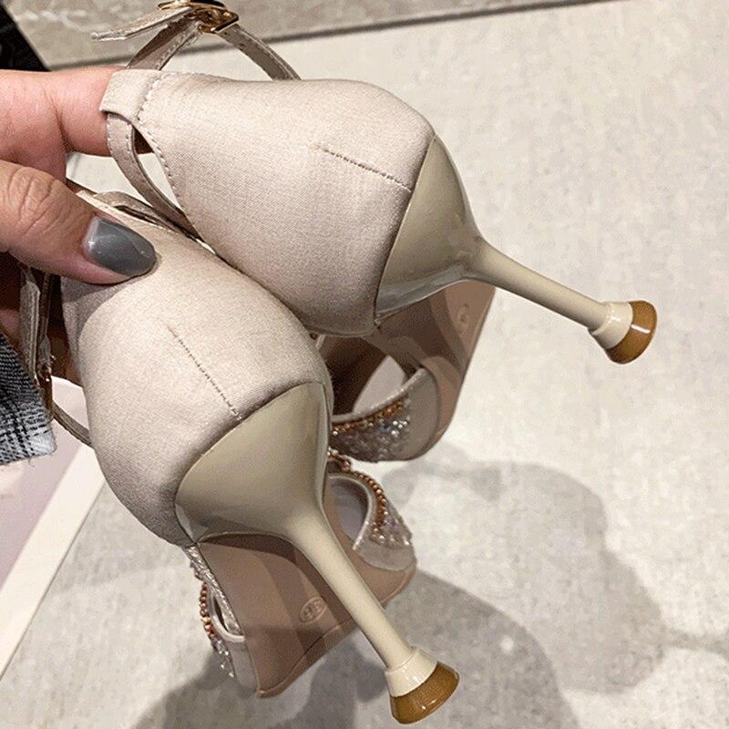 Rimocy модные туфли-лодочки на тонком каблуке с ремешком на щиколотке, женские роскошные модельные туфли со стразами для свадебной вечеринки, женские туфли с острым носком