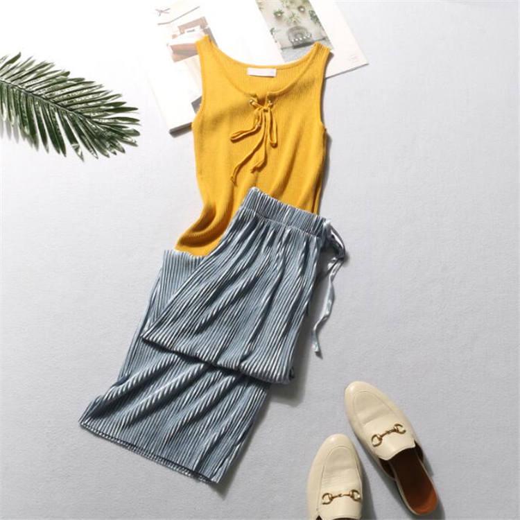 High Waist Sagging Loose Pants Chiffon Ice Silk Nine-point Pants Pleated Wide-leg Pants