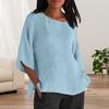 Women Shirt 45720 Sleeve Casual Crew Neck Solid Color Pullover Tops