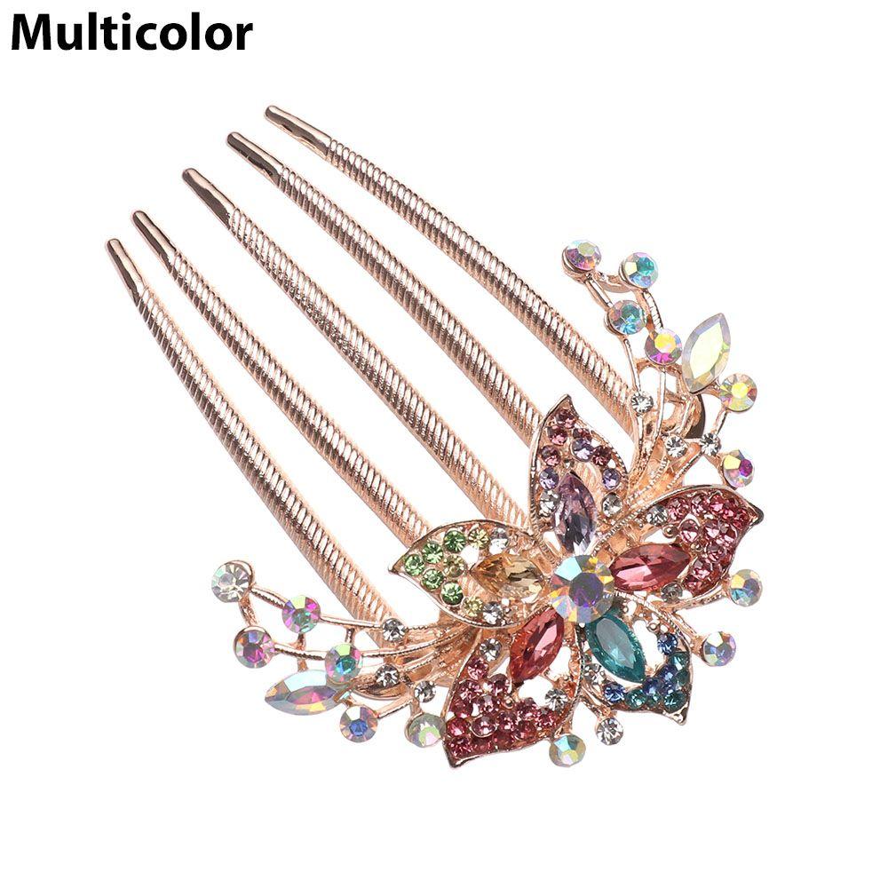 Женские аксессуары для волос Элегантная заколка Гребень для волос Инкрустированный цветок Блестящий страз