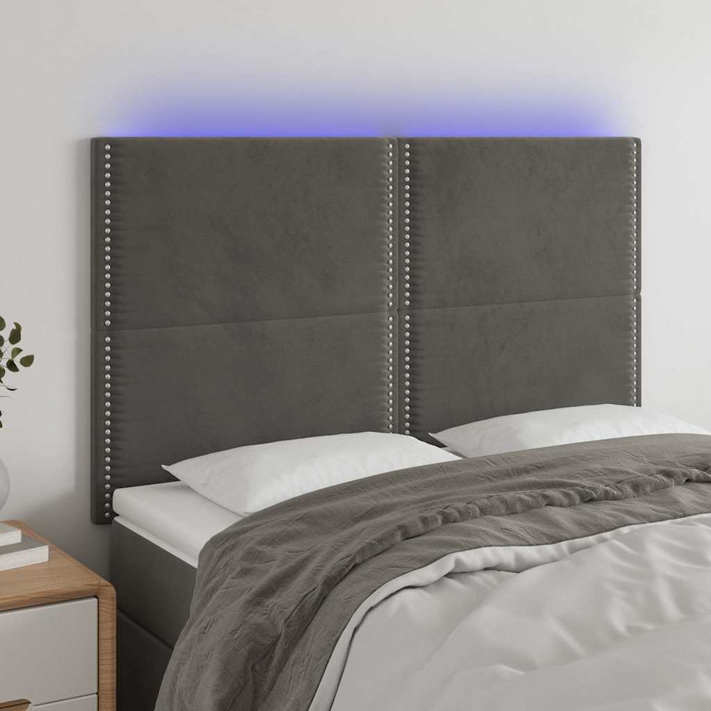 LED Headboard Dark Gray 144x5x118 128 cm Velvet