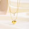 Women's 18K Gold Plated Stainless Steel Sporty Bamboo Chain Heart Zircon Pendant Necklace for Anniversaries