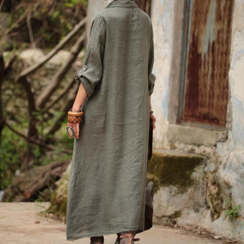 GMXIA Women's Fashion Summer Spring Solid Color Print Long Sleeve POLO-Neck Casual Dresses