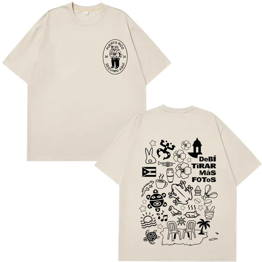 Vintage Unisex Fashion Hip Hop Streetwear Summer Tshirt With DTMF Debi Tirar Mas Fotos Print of Rapper Bad Bunny Tshirt