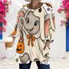 Women Plus Size Round Neck Long Sleeve Halloween Sloth Printed T Shirt Loose Longline With Pockets