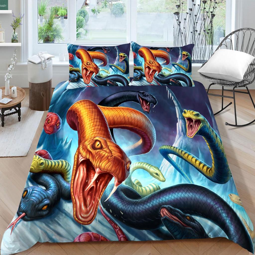 Комплект постельного белья с 3 принтами питона, пододеяльник со змеиным тематическим фоном, наволочка, украшение для постельного белья 2/3 спальни