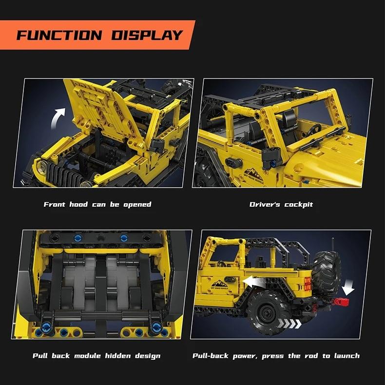 MOULD KING 15058 Технический автомобильный строительный блок Wrangler SUV, модель автомобиля с откатом в сборе, кирпичный автомобиль, игрушки, детский рождественский подарок