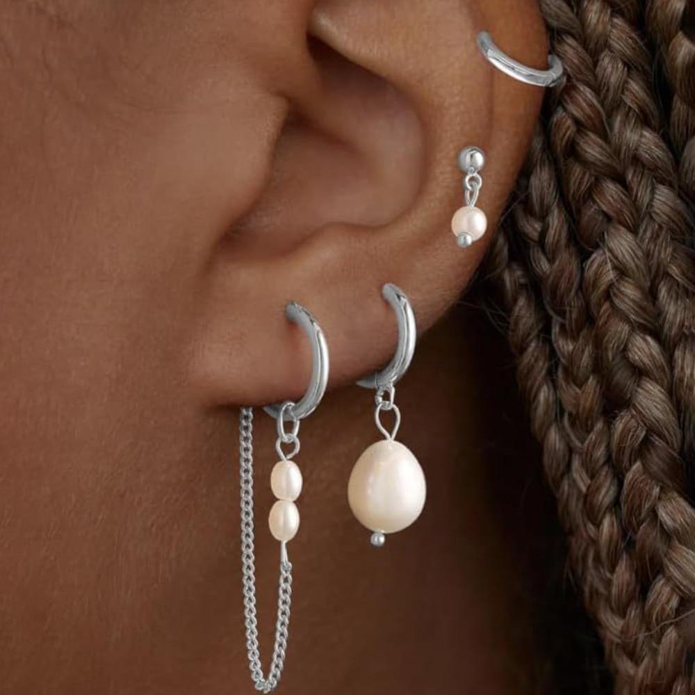 No Tarnish Pearl Drop Earrings Dainty Design Dangle Huggie Hoops Fashion Accessory
