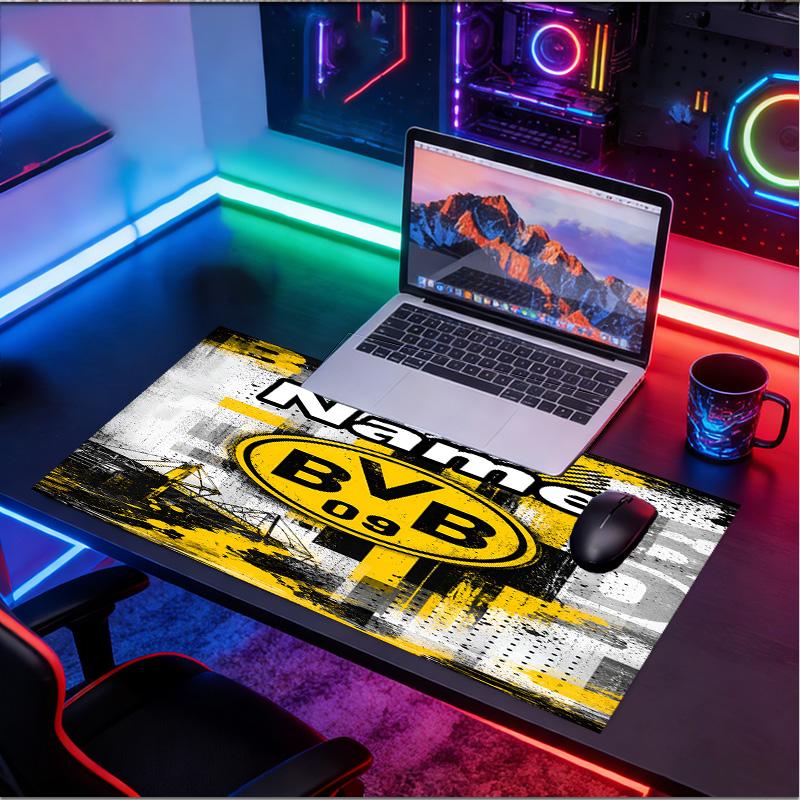 Custom Name Personalized Borussia Dortmund Pattern Mousepad, Laptop PC Desk Mat, Decorative Desk Mat for Home Keyboard Pad Gift