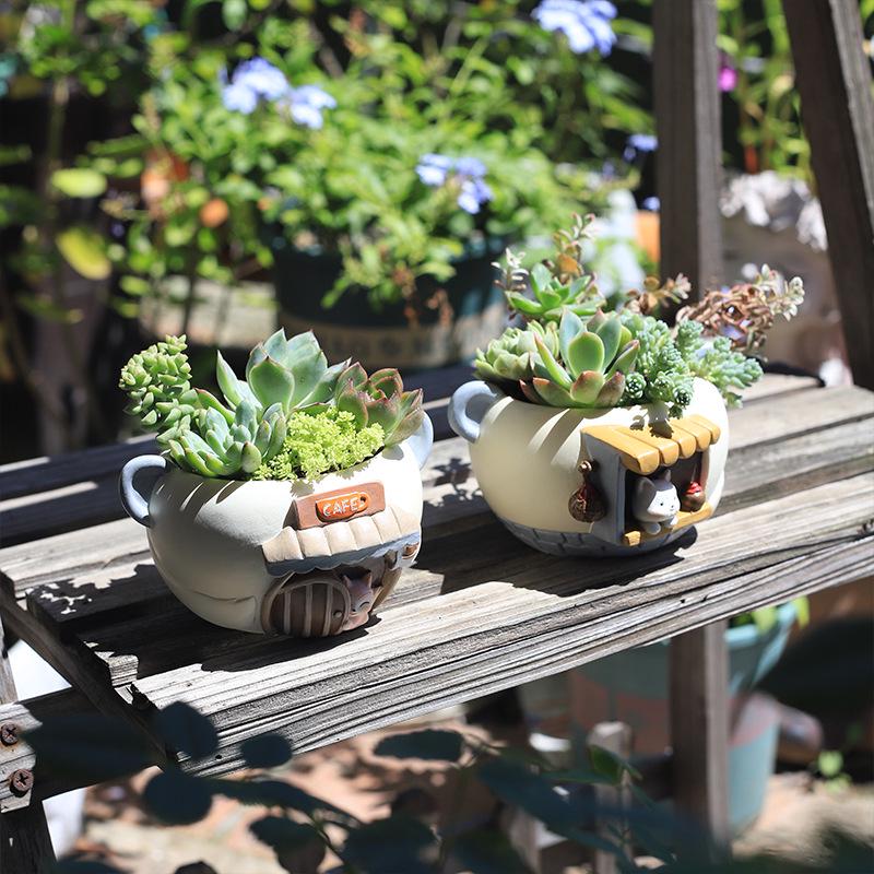 Cartoon Resin Bonsai & Succulent Flower Pots for Home Decor