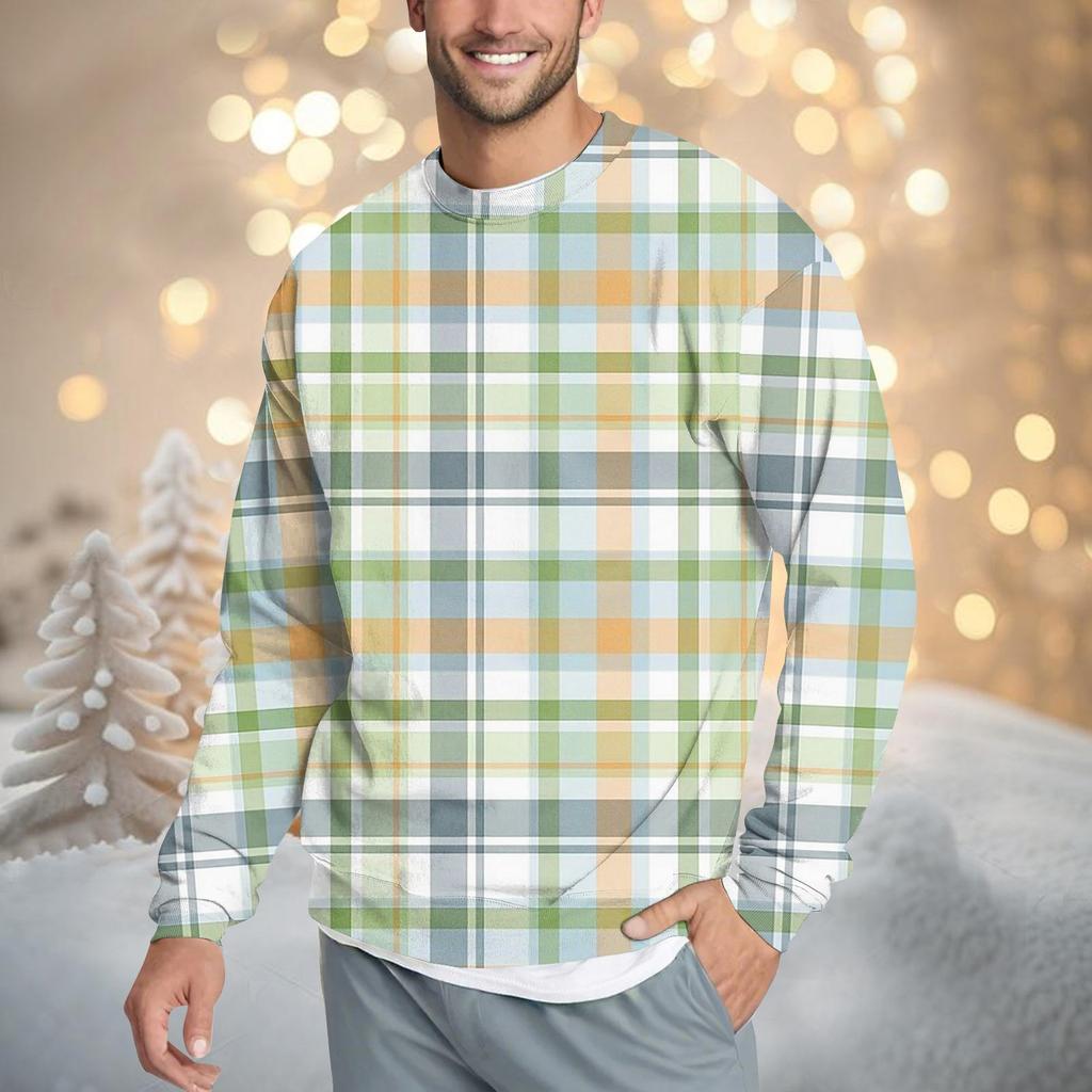 Мужская повседневная мода удобная клетчатая круглая горловина пуловер толстовка свитшот