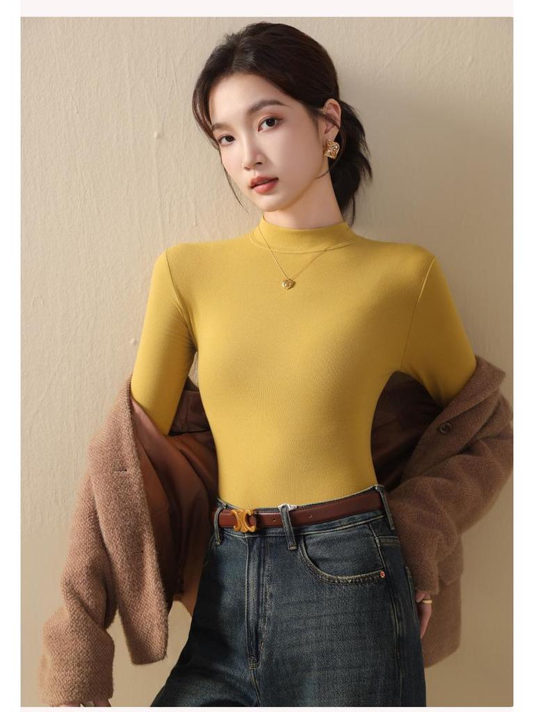 Women's Autumn & Winter Seamless Slim Fit Base Layer: Medium High Neck Warm Top