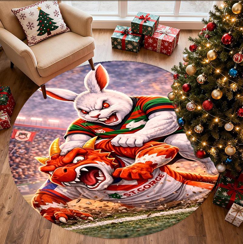 South Sydney Rabbitohs Pattern Round Rug, Indoor/Outdoor Mat, for Picnic, Gameroom, Bedroom, Office, Living Room, Home Decor Carpet, Birthday Gift