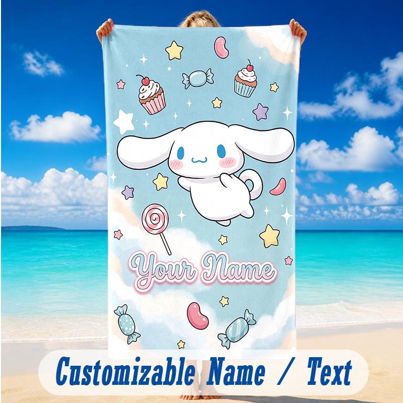 Beach Towel Custom Name Text, Quick Dry Large Towel For Beach HomeCinnamoroll