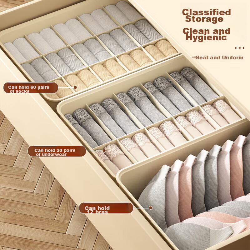Underwear Storage Box, Home Bra Panty Sock Multi-Functional Organizer, Closet Divider Sorting Box, Three-Piece Set, Coffee Color