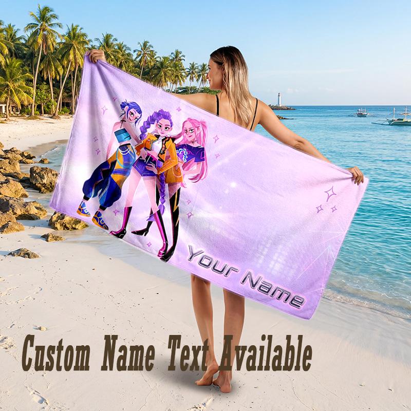 Kpop Demon Hunters Design Beach Towel Custom Text Large Towel for Beach Vacation