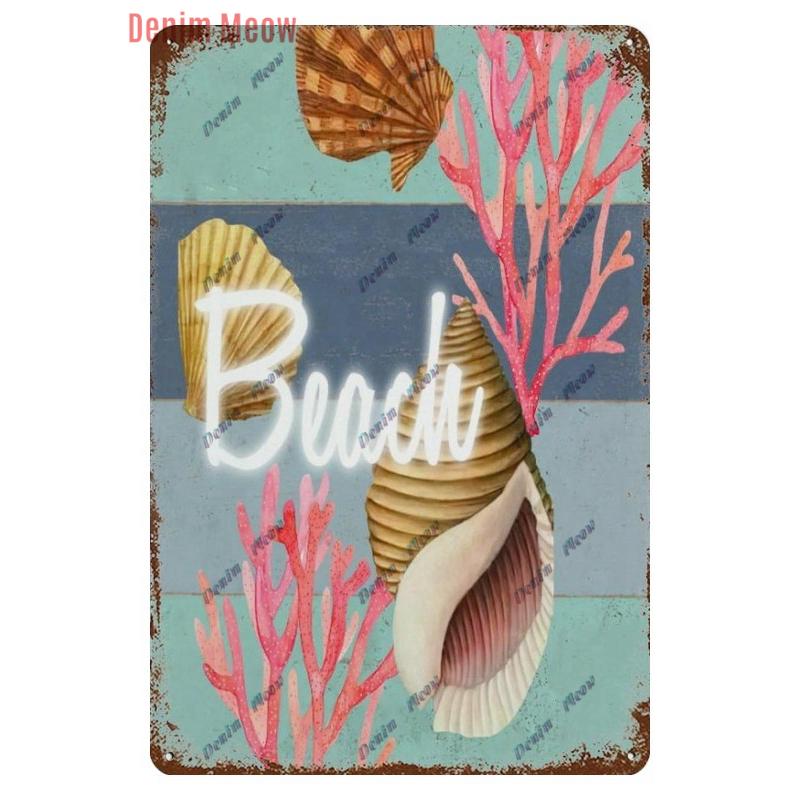 Vintage Sea Turtle Decor Sea Snail Metal Tin Sign Nautical Beach Ocean Theme Retro Seaside Underwater Summer Plates WY