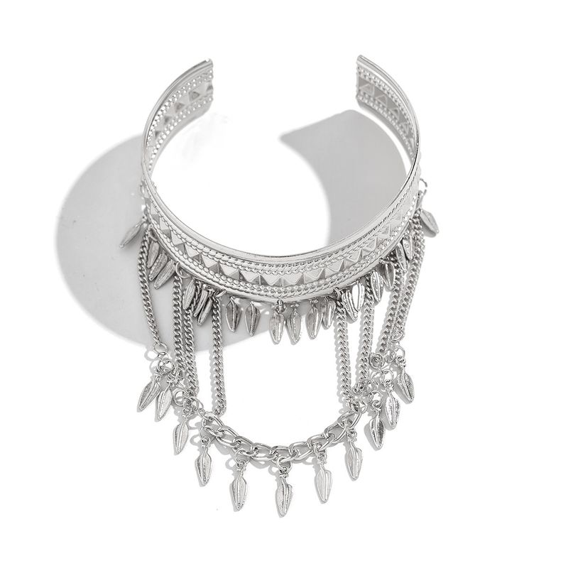 Tassel Portrait Coin Leaf Pendant Bracelet Female Fashion Retro Wide Version Hip Hop Style out Trip Shoot Ornament