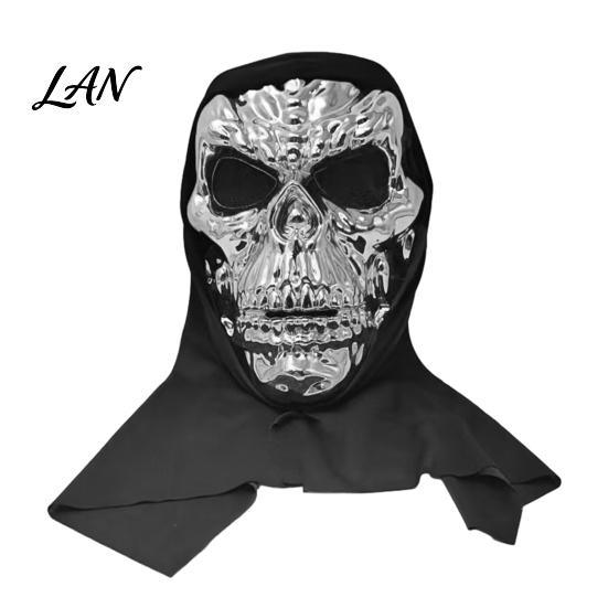 Comfortable Breathable Skeleton Mask Halloween Skull Mask, with Mesh Eyes Design, Black Face Headscarf Mirror Texture for Adults Party Props