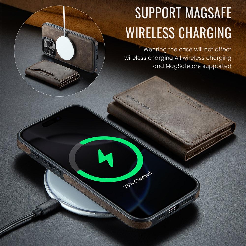 For Magsafe Wireless Charge Case For iPhone 16 E 15 14 Plus 13 12 Pro Max 2 In 1 Detachable Cards Leather Wallet Cover