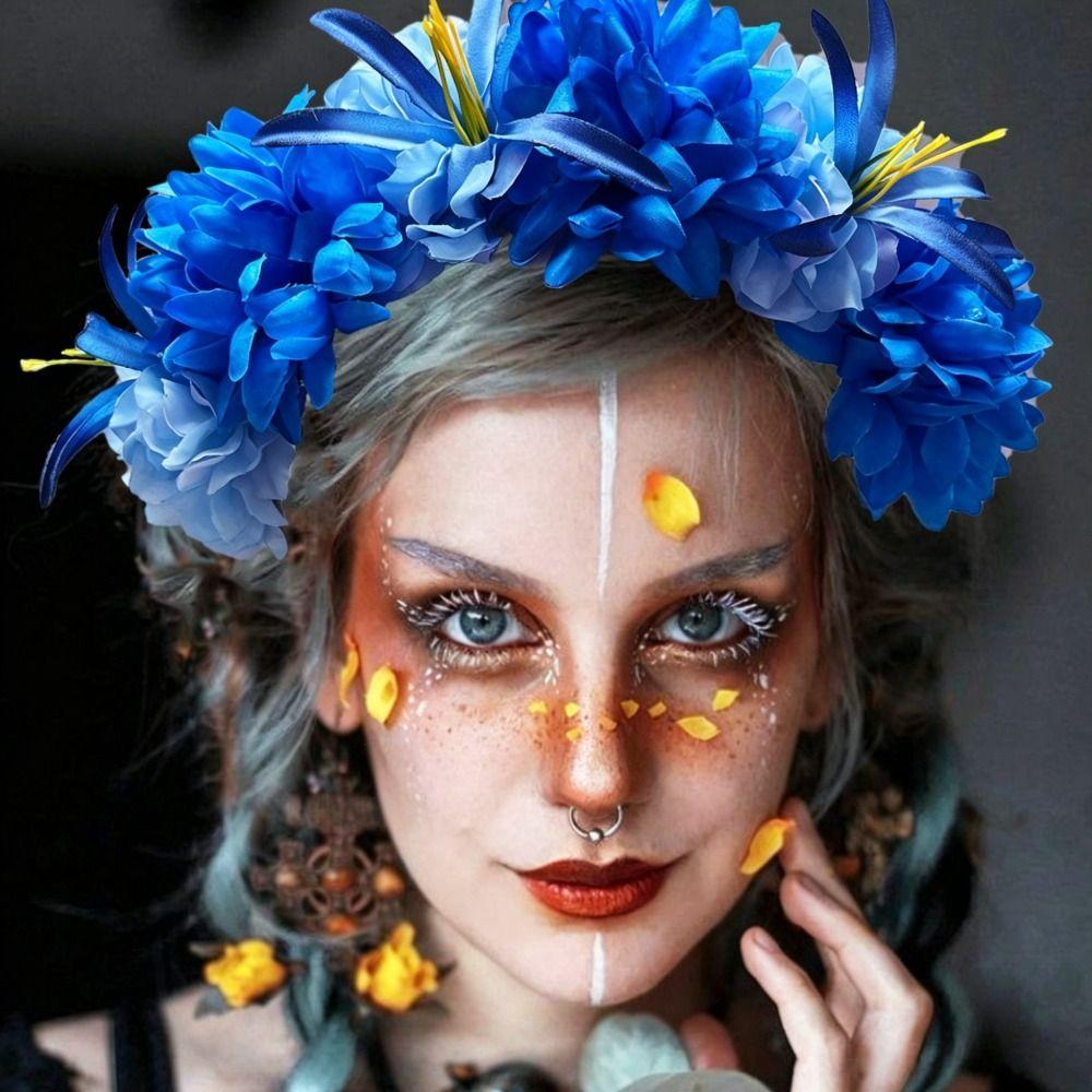 Bright Artificial Marigold Flower Headband Vivid Faux Marigold Floral Headpiece Holiday Gathering