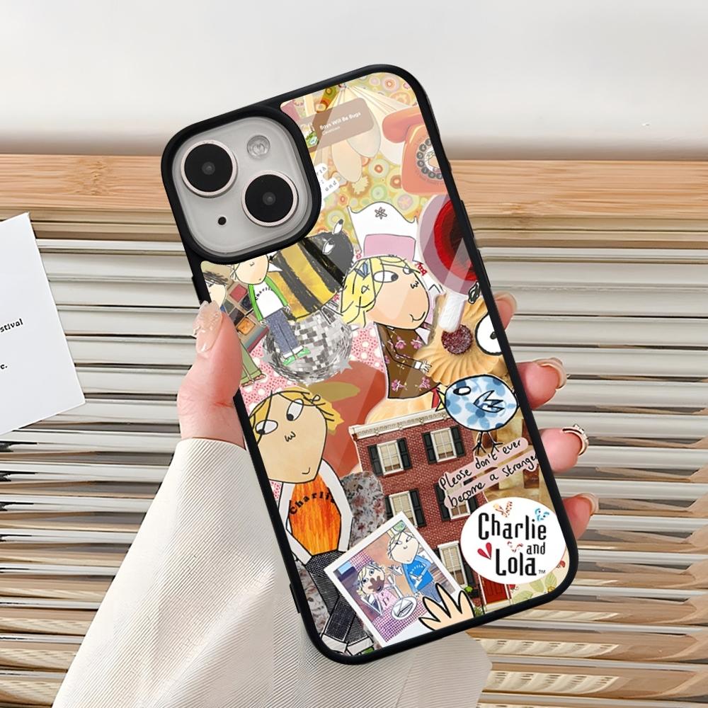Мультяшный чехол C-CHARLIE AND LOLA для iPhone 15 Pro Max 14 12 11 13 Mini 16 8 7 Plus X Xs XR, задняя крышка PC+TPU