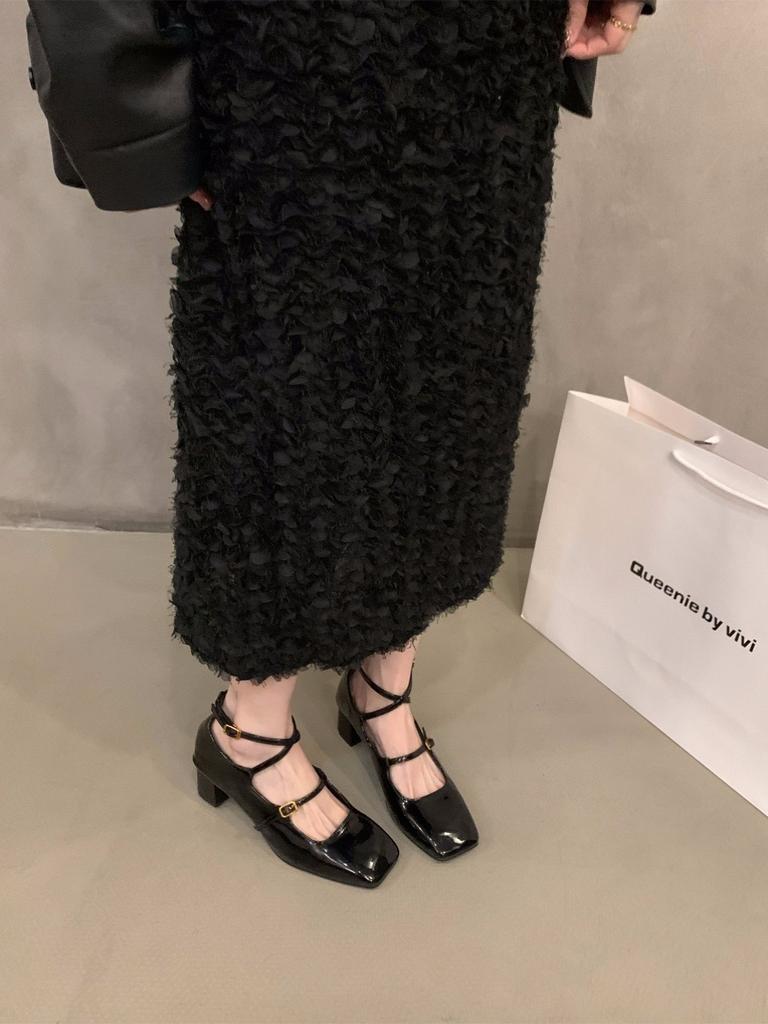 Туфли Мэри Джейн на грубом каблуке, черные, квадратные, женские туфли 2025 года, новые, весна-осень-зима, темпераментные, высокие каблуки, вечерние туфли