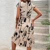 Women's Fashion Summer Spring Geometric Print Short Sleeve O-Neck High Waist Casual Dresses