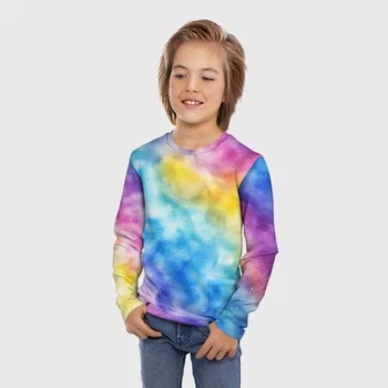 Детские футболки с принтом радужных граффити, милые топы с длинным рукавом для мальчиков, мягкие и удобные