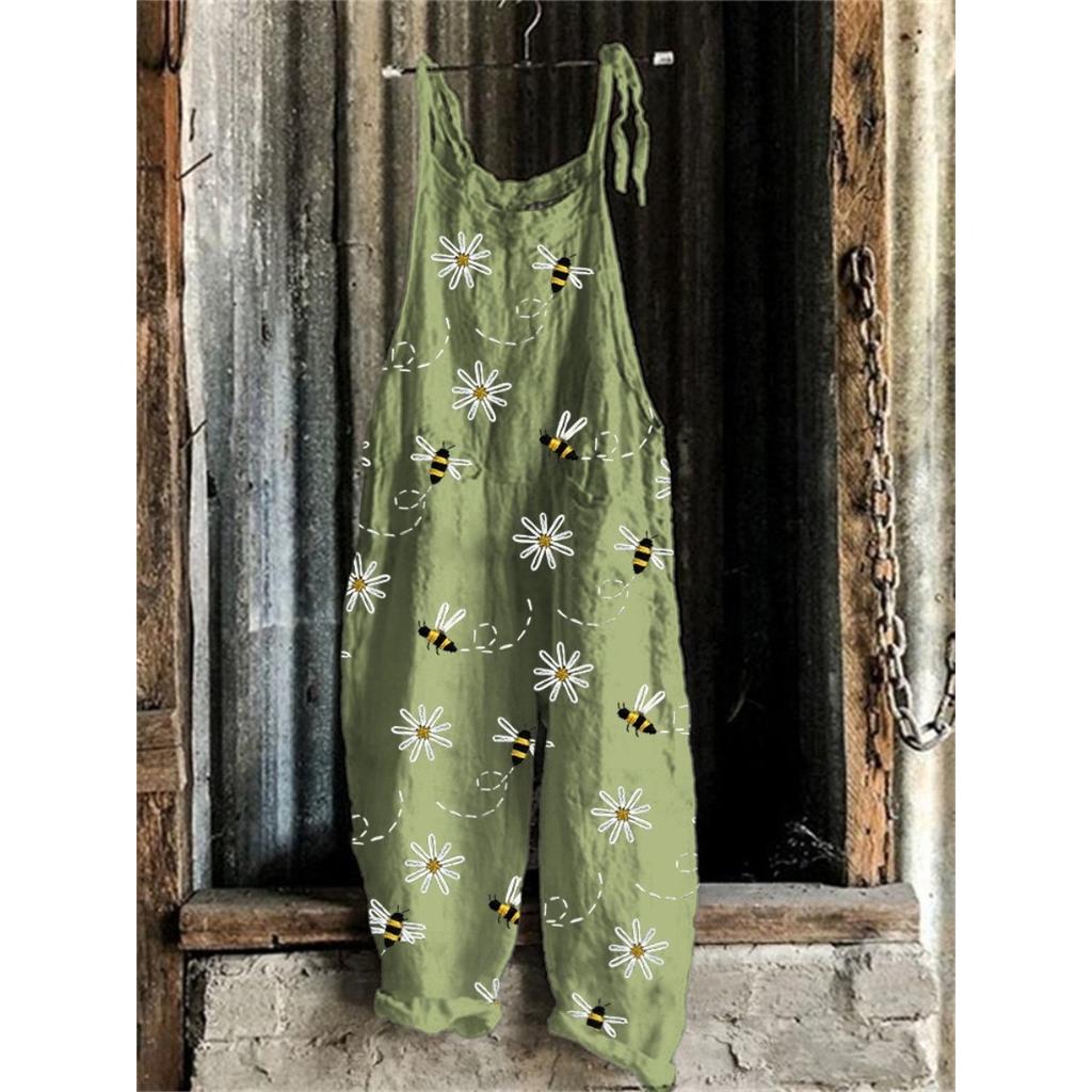 VIONA Suspenders Jumpsuits Women Print One Piece Pocket Overalls Sling Long Pants Casual Loose High Waist Rompers Y2k Streetwear