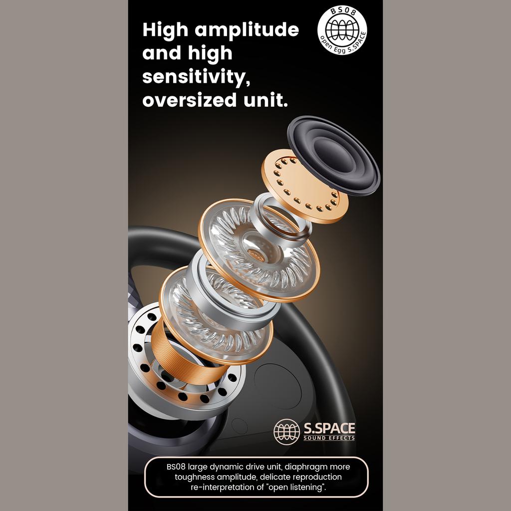 Беспроводные наушники BS08 BT 5.3 с воздушной проводимостью, конструкция без вкладышей, чехол для зарядки в комплекте, IPX7