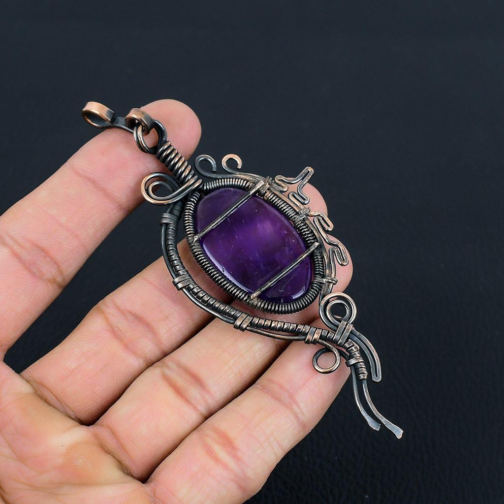 Gorgeous Amethyst Gemstone Handmade Pure Copper Wire Wrap Jewelry Pendant For Gift