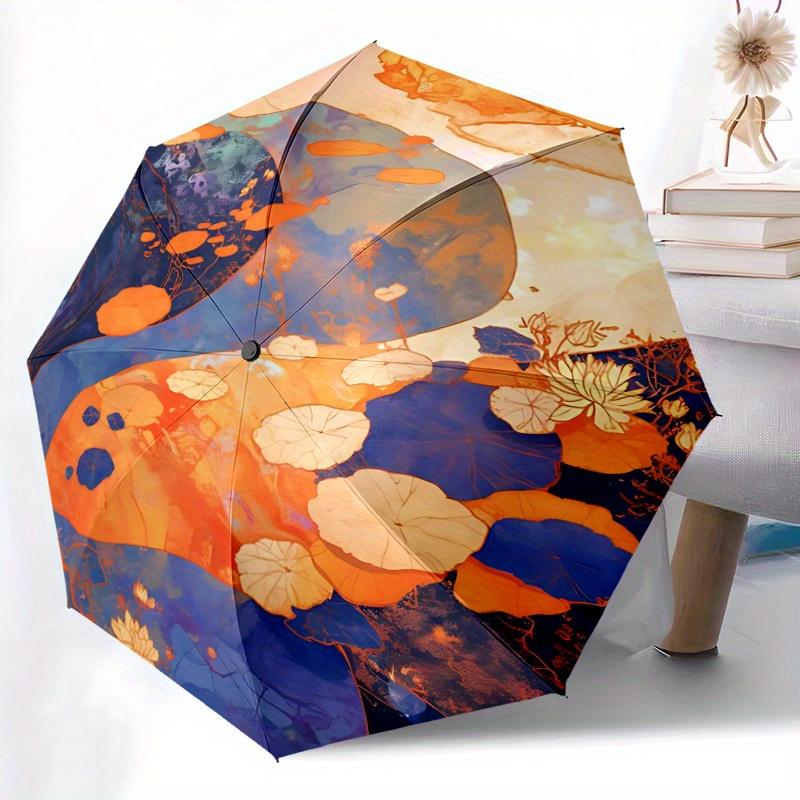 1pc Lily Pond Automatic Open/close Folding Compact Umbrella, 8-Rib Sturdy Canopy, Lightweight Portable, Everyday Use, Gift,051