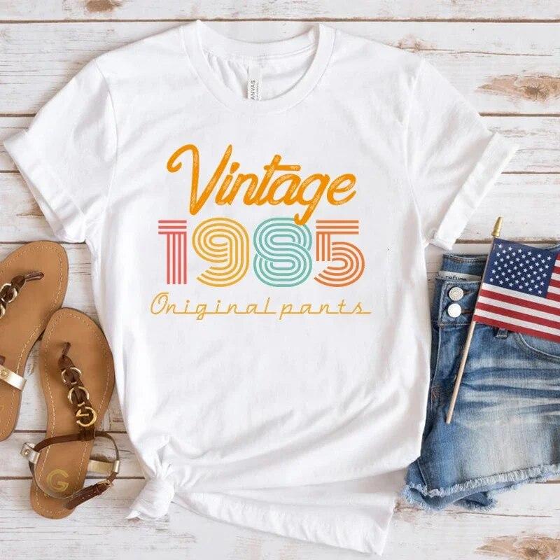 (Premium T-shirt)New Hot Vintage 1985 T-Shirts Fashion Women Girls Summer Tee Shirt Casual Short Sleeve Round Neck Tops T-Shirts
