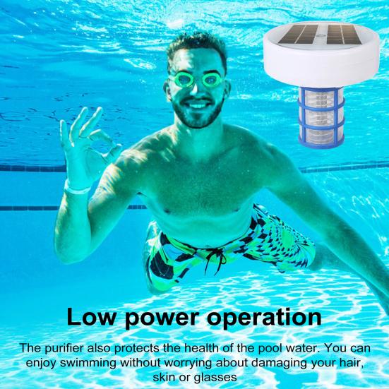 Solar Pool Ionizer Automatic Floating Pool Cleaner with LED Lights Solar Charging Chlorine-Free Pool Water Purifier Ionizer for Above Ground
