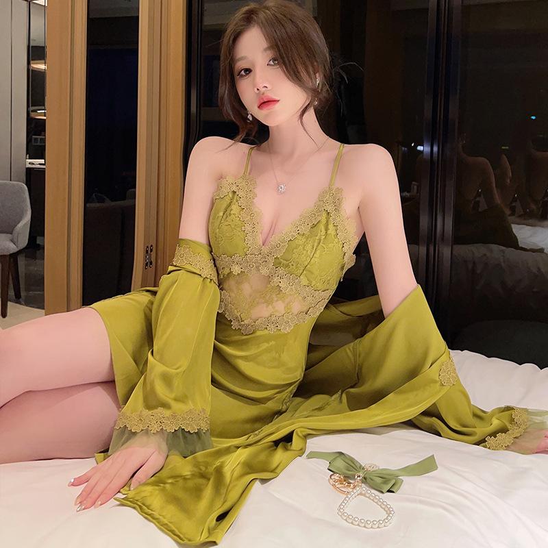 Кружевные сексуальные женские пижамы из ледяного шелка, летние тонкие модели с чашечками, пижамы на бретельках, комплекты из двух предметов новой домашней одежды