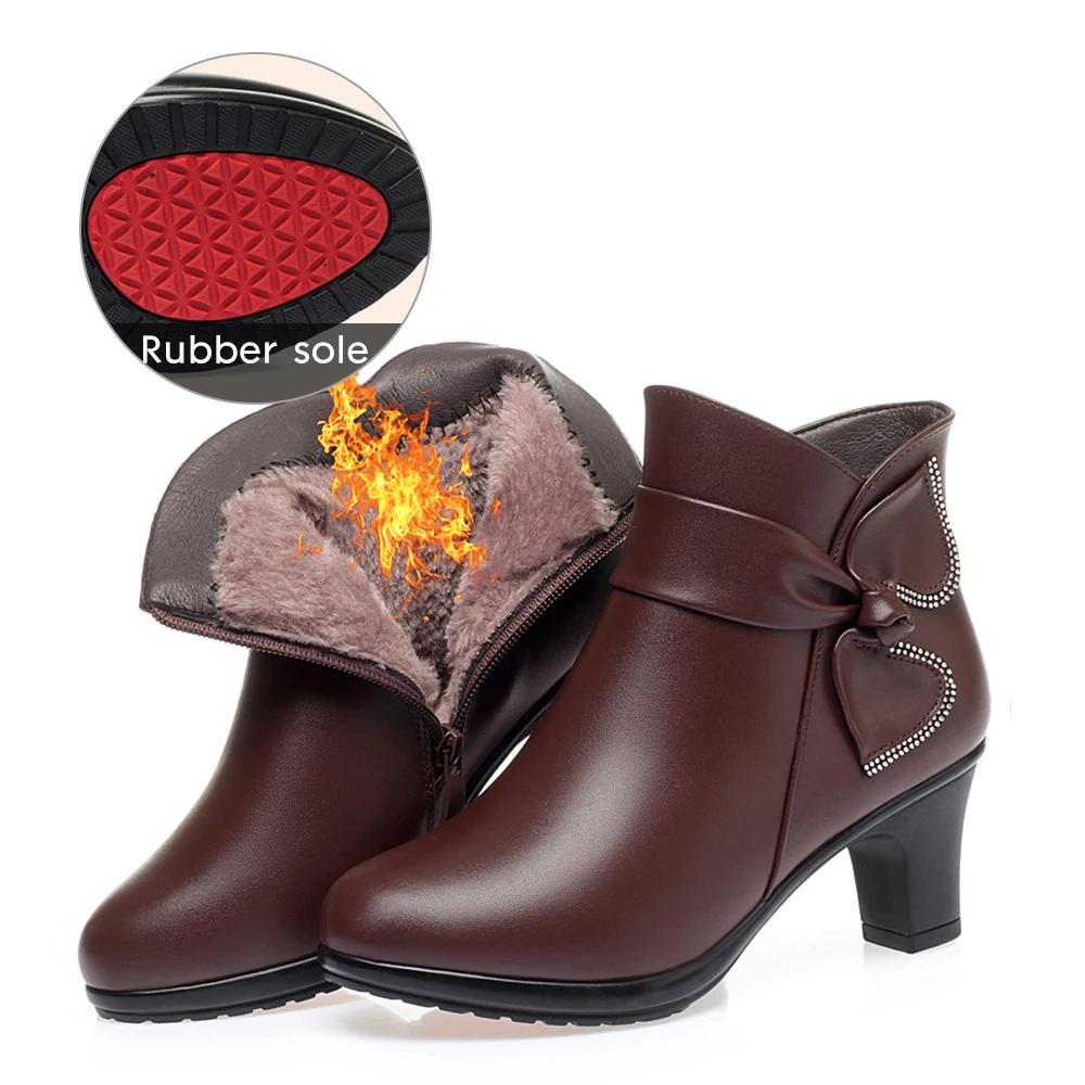 Новые кожаные ботильоны на толстом каблуке женские осенне-зимние замшевые слипоны на мягкой подошве на среднем каблуке с круглым носком хлопковые туфли для мамы